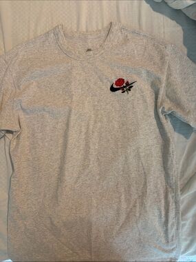 Nike Heather Gray Short Sleeve Tee with Red Rose Swoosh